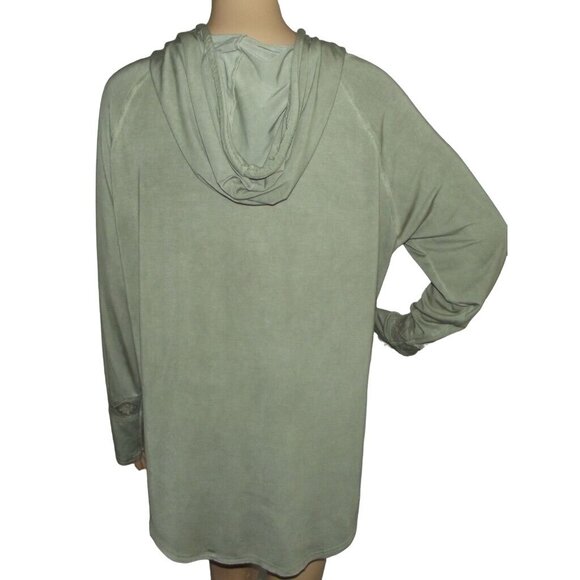 POL Hoodie Top Womens Medium Sage Green Crocheted Rope Drawstring Hooded shirt - Picture 2 of 11